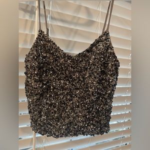 Express dark grey sequin crop top